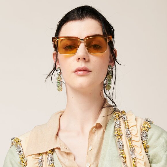 NEW Miu Miu MU10ZS 15T0B7 Caramel Trasparent Yelllow Square Unisex Sunglasses - Picture 1 of 9